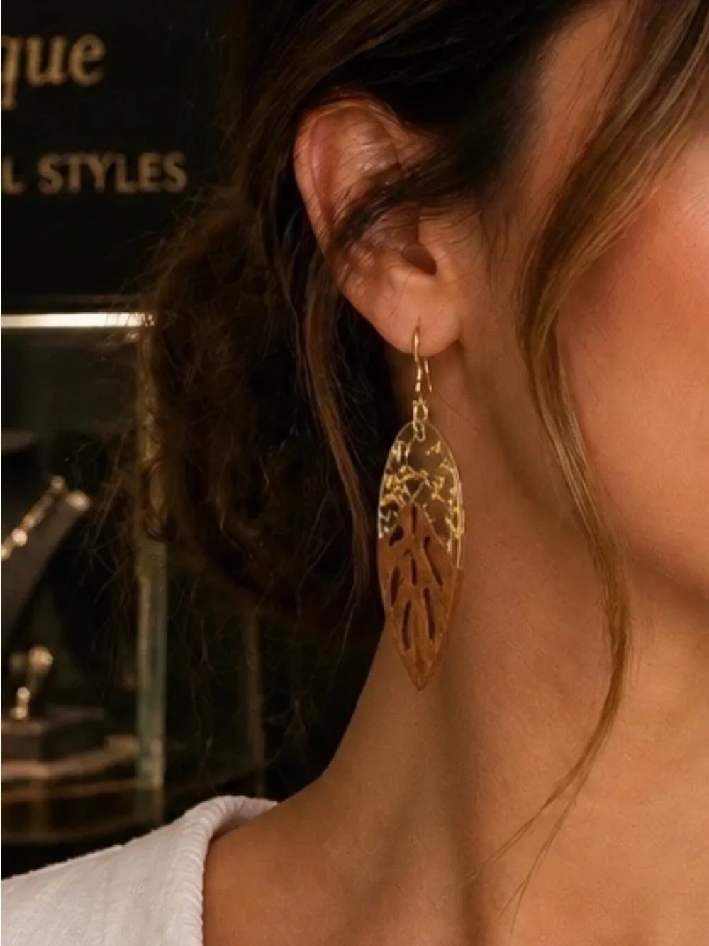 Chic Style Hand Created Gold Leaf Drop Earrings - Women Jewelry